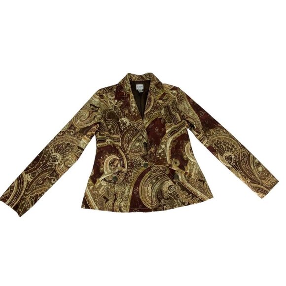 CHICOS Women Paisley Print Blazer Size 0/S Shades of Brown Fall Autumn Career - Picture 2 of 16